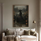 Victorian Widow in Black Lace by Misty Gothic Lake Castle Wall Art Print