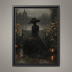 Victorian Widow in Black Lace by Misty Gothic Lake Castle Wall Art Print