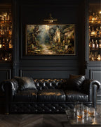 Haunted Church Graveyard Art Print, Abandoned Graves Moonlit Cemetery Dark Moody Painting