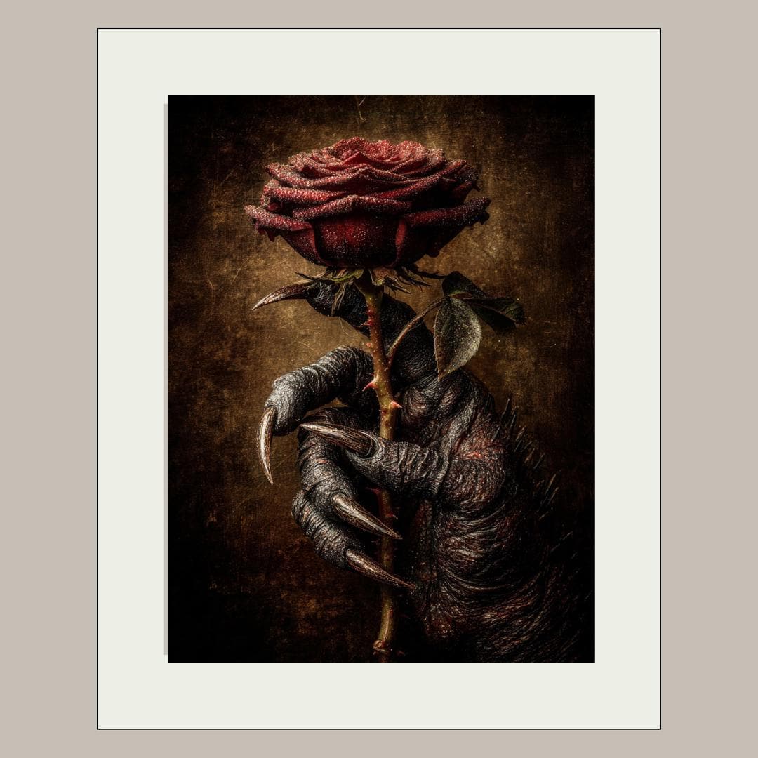 Crimson Rose and Devil Claw Romantasy Wall Art Print, Witchy Occult Artwork Decor