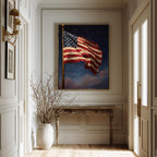 American Flag Under Starlit Sky Patriotic Wall Art Print Celestial Night Skies Artwork