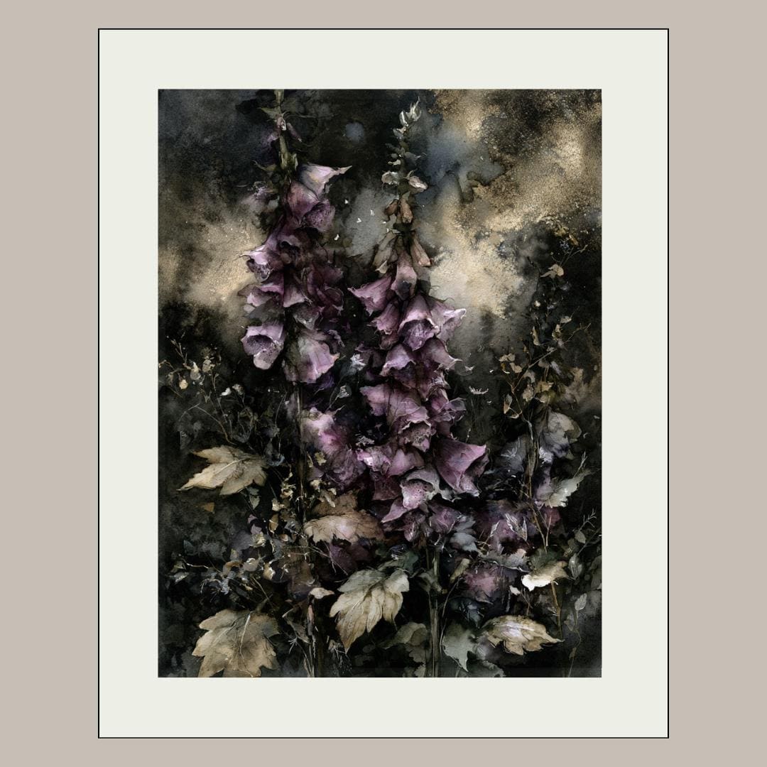 Purple Foxglove Dark Botanical Art Watercolor Print Gothic Floral Study Artwork Moody Decor Secondary image