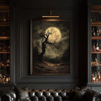 Gothic Full Moon Forest Wall Art Print, Spooky Tree Silhouette Haunted Woodland Decor