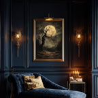 Gothic Full Moon Forest Wall Art Print, Spooky Tree Silhouette Haunted Woodland Decor