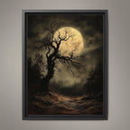 Gothic Full Moon Forest Wall Art Print, Spooky Tree Silhouette Haunted Woodland Decor