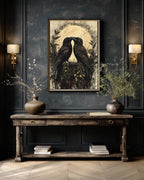 Raven Couple Wall Art Print, Two Romantic Crows, Pair of Birds Full Moon Painting