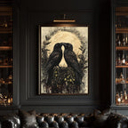 Raven Couple Wall Art Print, Two Romantic Crows, Pair of Birds Full Moon Painting