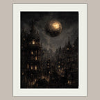 Gothic City Wall Art Print, Dark Academia Full Moon Fantasy Decor, Celestial Nightscape