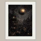 Gothic City Wall Art Print, Dark Academia Full Moon Fantasy Decor, Celestial Nightscape
