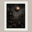 Gothic City Wall Art Print, Dark Academia Full Moon Fantasy Decor, Celestial Nightscape