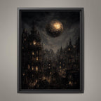 Gothic City Wall Art Print, Dark Academia Full Moon Fantasy Decor, Celestial Nightscape