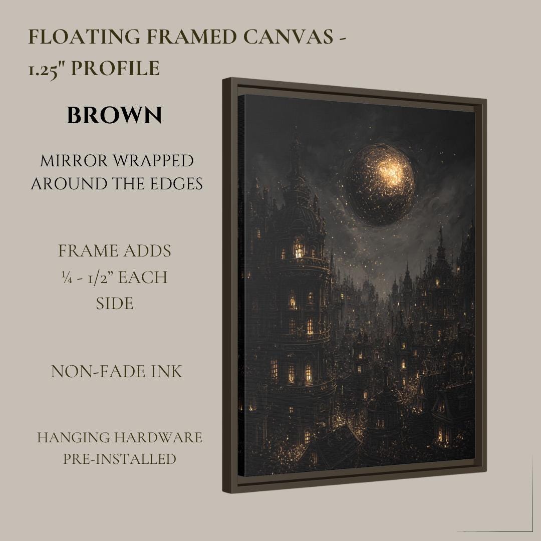 Gothic City Wall Art Print, Dark Academia Full Moon Fantasy Decor, Celestial Nightscape