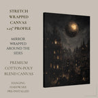 Gothic City Wall Art Print, Dark Academia Full Moon Fantasy Decor, Celestial Nightscape
