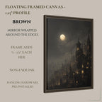 Victorian Moonlit Silhouette City Buildings Wall Art Print, Gothic Full Moon Cityscape Decor