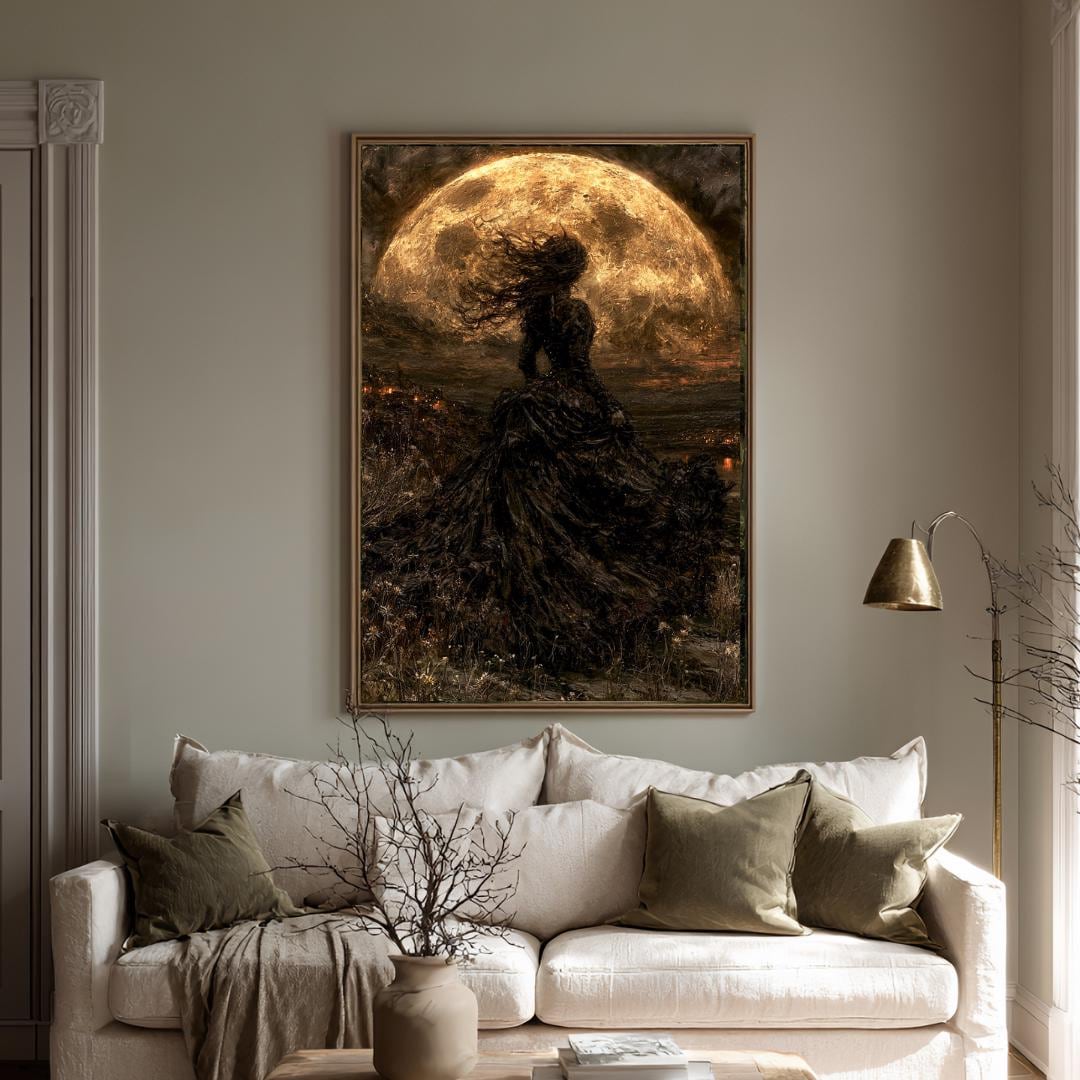 Witch Moon Wall Art Print Gothic Large Golden Moon Dark Academia Celestial Decor