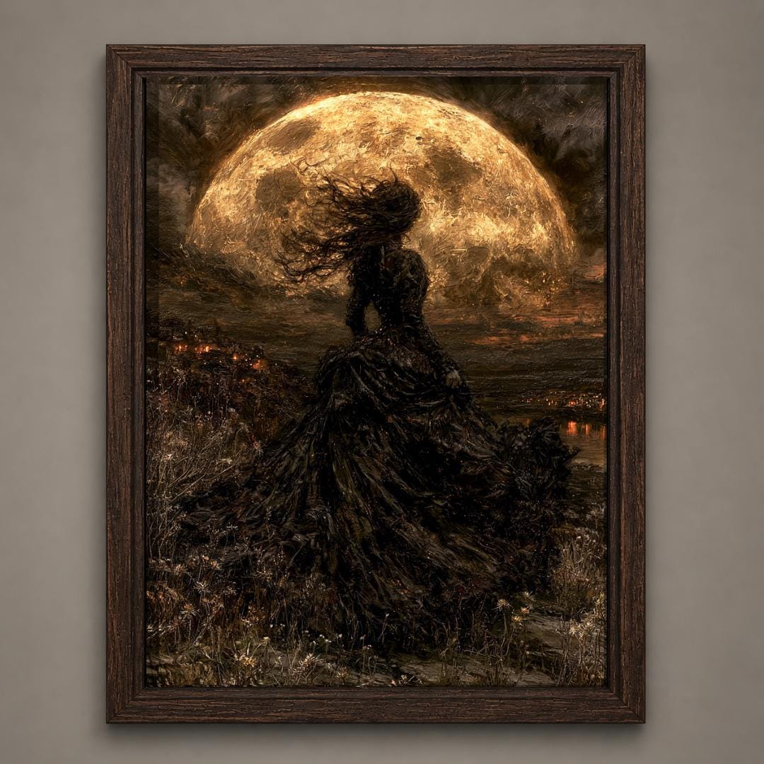 Witch Moon Wall Art Print Gothic Large Golden Moon Dark Academia Celestial Decor