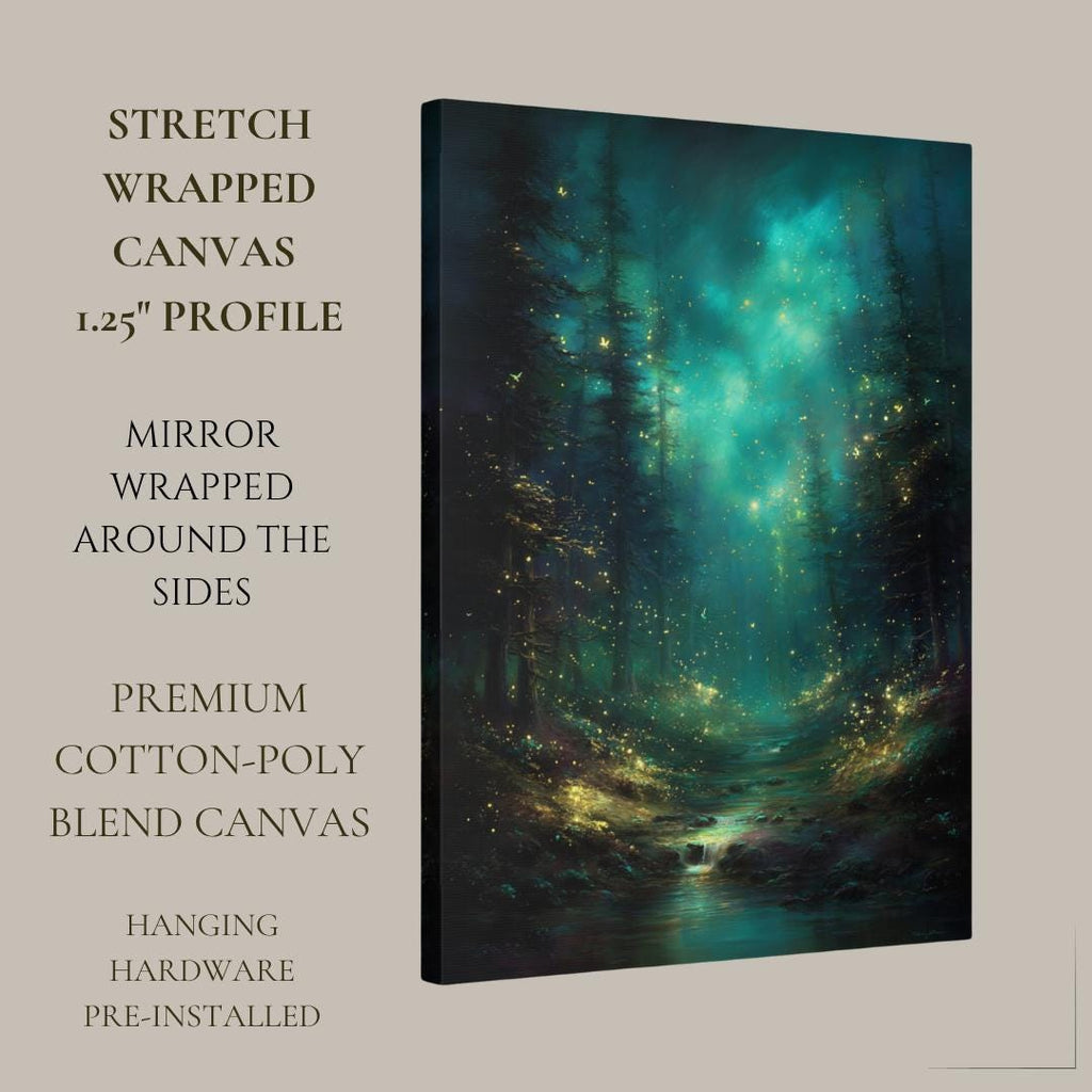 Enchanted Fir Tree Pine Forest Wall Art, Fantasy Woodland Path Print, Dark Academia Artwork