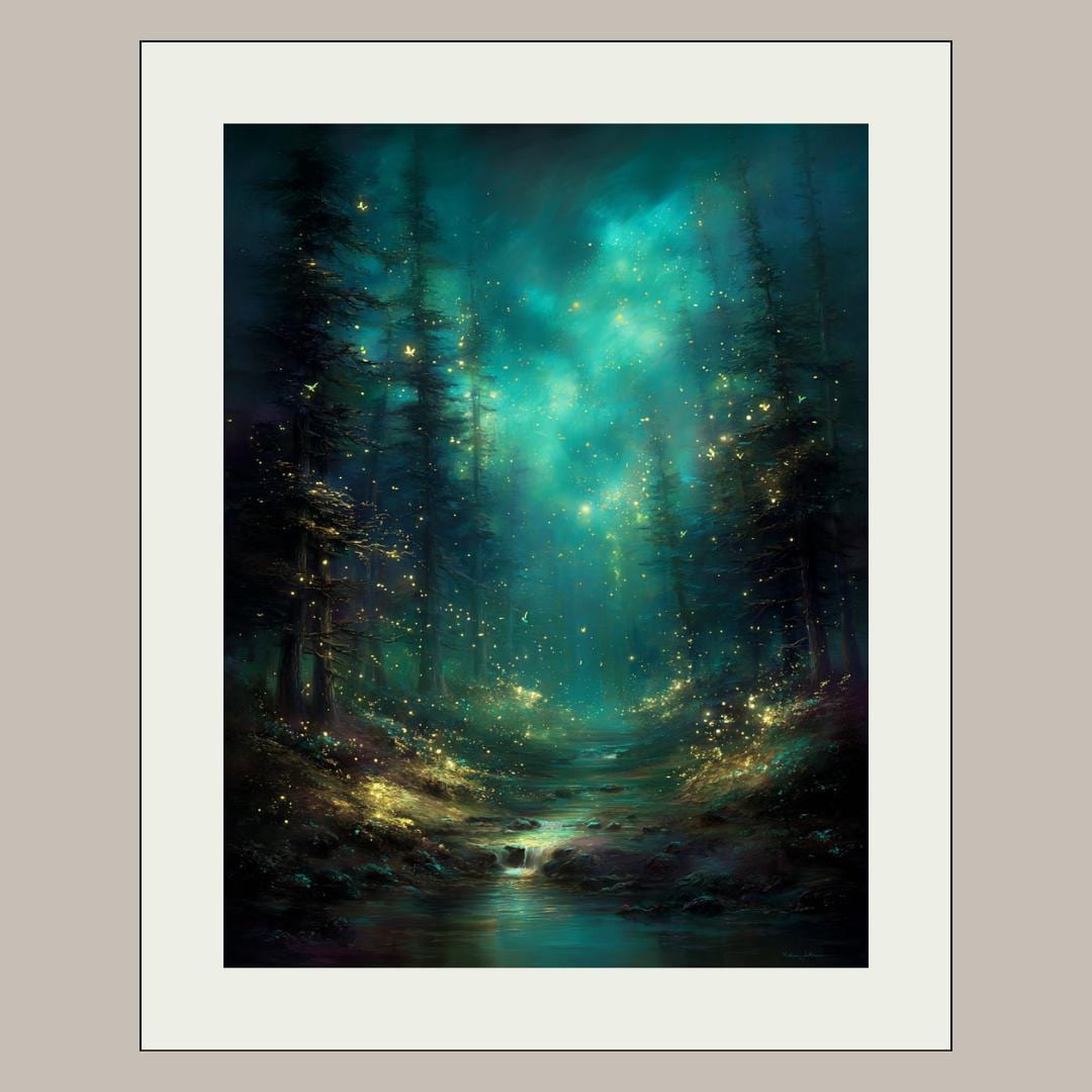 Enchanted Fir Tree Pine Forest Wall Art, Fantasy Woodland Path Print, Dark Academia Artwork