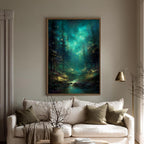 Enchanted Fir Tree Pine Forest Wall Art, Fantasy Woodland Path Print, Dark Academia Artwork