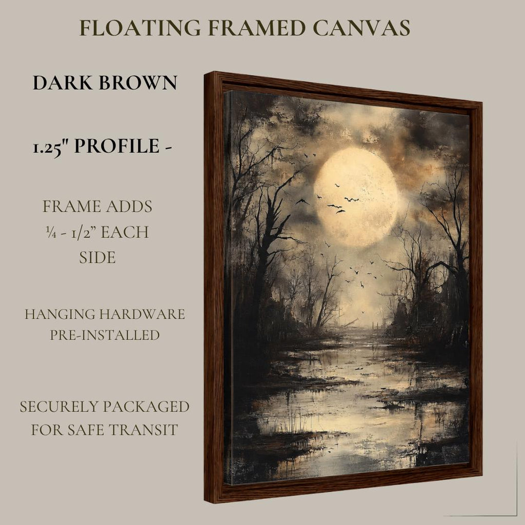 Moonlit Swamp Full Moon Wall Art Print, Gothic Trees Landscape Artwork, Dark Academia Decor