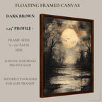 Moonlit Swamp Full Moon Wall Art Print, Gothic Trees Landscape Artwork, Dark Academia Decor