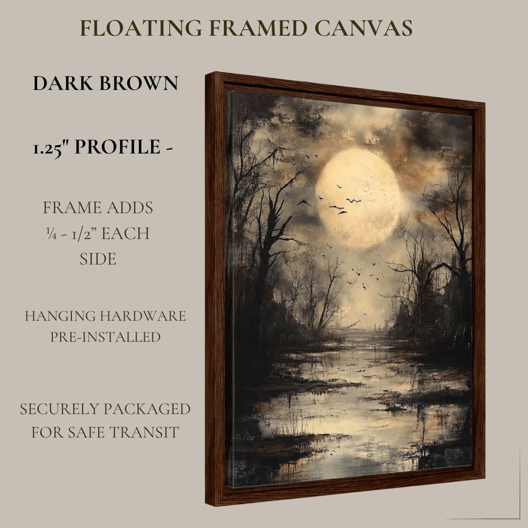 Moonlit Swamp Full Moon Wall Art Print, Gothic Trees Landscape Artwork, Dark Academia Decor