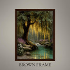 Enchanted Weeping Willow Firefly Print William Morris Inspired Fantasy Golden Tree Reflections on Water