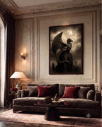 Black Dragon Wall Art, Serpent Fantasy Decor, Dark Academia Print, Medieval Castle Silhouette Artwork