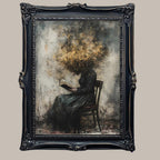 Seated Victorian Woman Reading Wallart Print, Head in Cloud of Bees Painting
