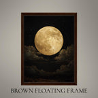 Golden Full Moon Wall Art Print, Celestial Night Sky Cloudscape Painting