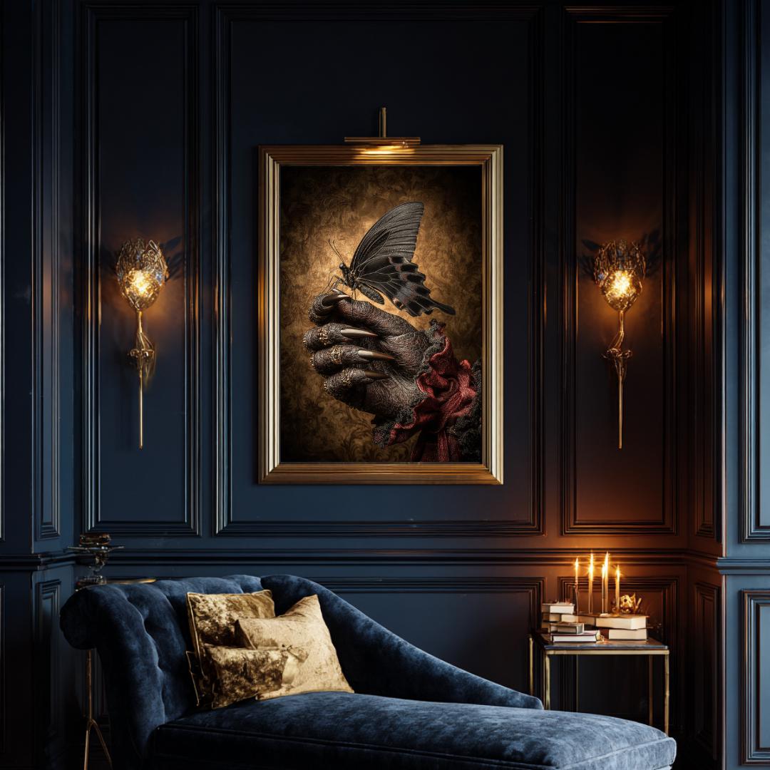 Black Butterfly Devil Hand Wall Art Print, Dark Fantasy Occult Decor, Victorian Witchy Artwork