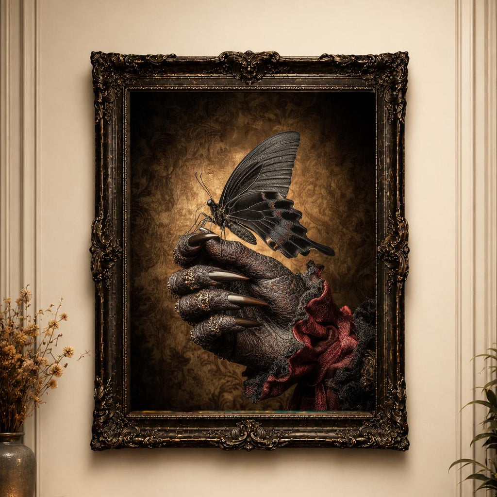 Black Butterfly Devil Hand Wall Art Print, Dark Fantasy Occult Decor, Victorian Witchy Artwork