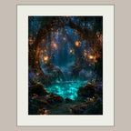 Blue Lagoon Enchanted Waterfall Wall Art Print, Magical Forest Decor, Fantasy Woodland Artwork
