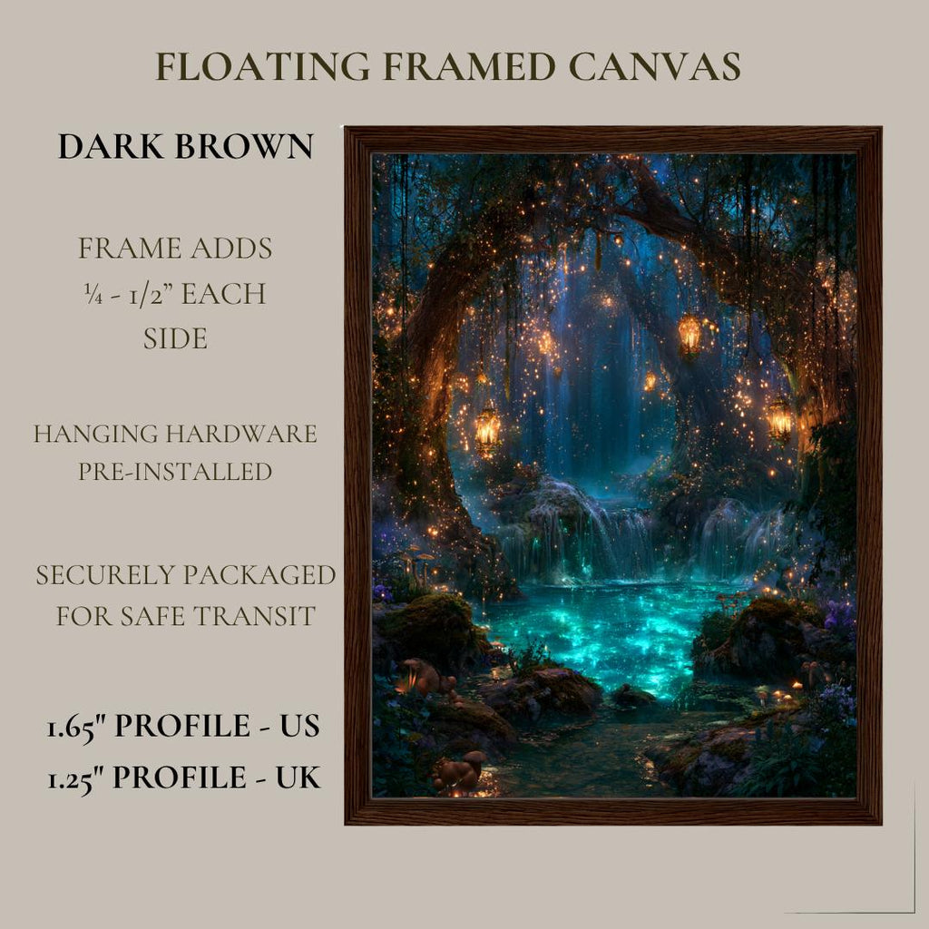 Blue Lagoon Enchanted Waterfall Wall Art Print, Magical Forest Decor, Fantasy Woodland Artwork