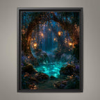 Blue Lagoon Enchanted Waterfall Wall Art Print, Magical Forest Decor, Fantasy Woodland Artwork