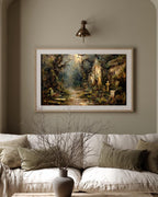 Haunted Church Graveyard Art Print, Abandoned Graves Moonlit Cemetery Dark Moody Painting