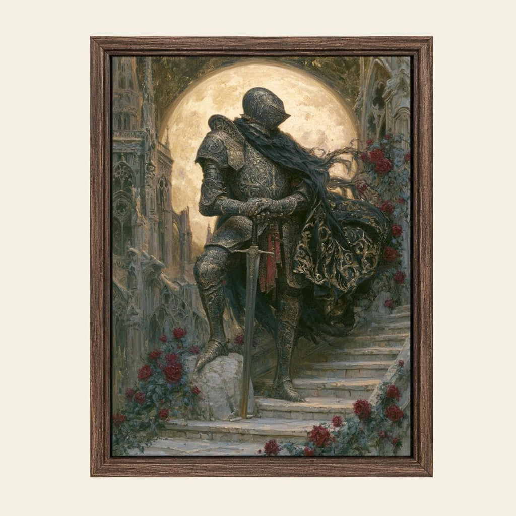 Moon Knight Wall Art, Gothic Medieval Knight Print, Dark Academia Castle Moody Decor