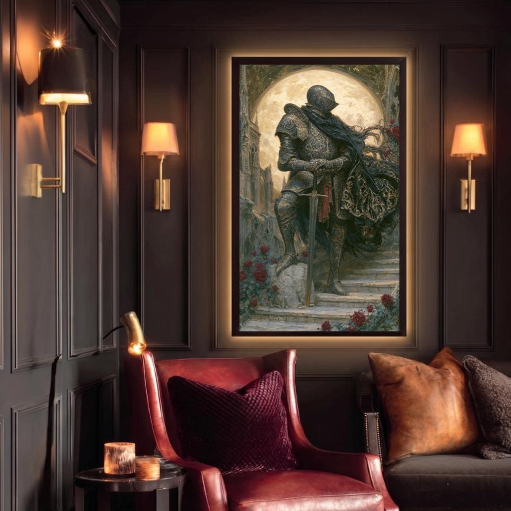 Moon Knight Wall Art, Gothic Medieval Knight Print, Dark Academia Castle Moody Decor