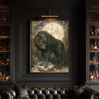 Black Wolf Wall Art, Gothic Moon Decor, Dark Academia Wildlife Animal Print