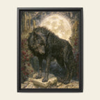 Black Wolf Wall Art, Gothic Moon Decor, Dark Academia Wildlife Animal Print