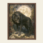Black Wolf Wall Art, Gothic Moon Decor, Dark Academia Wildlife Animal Print