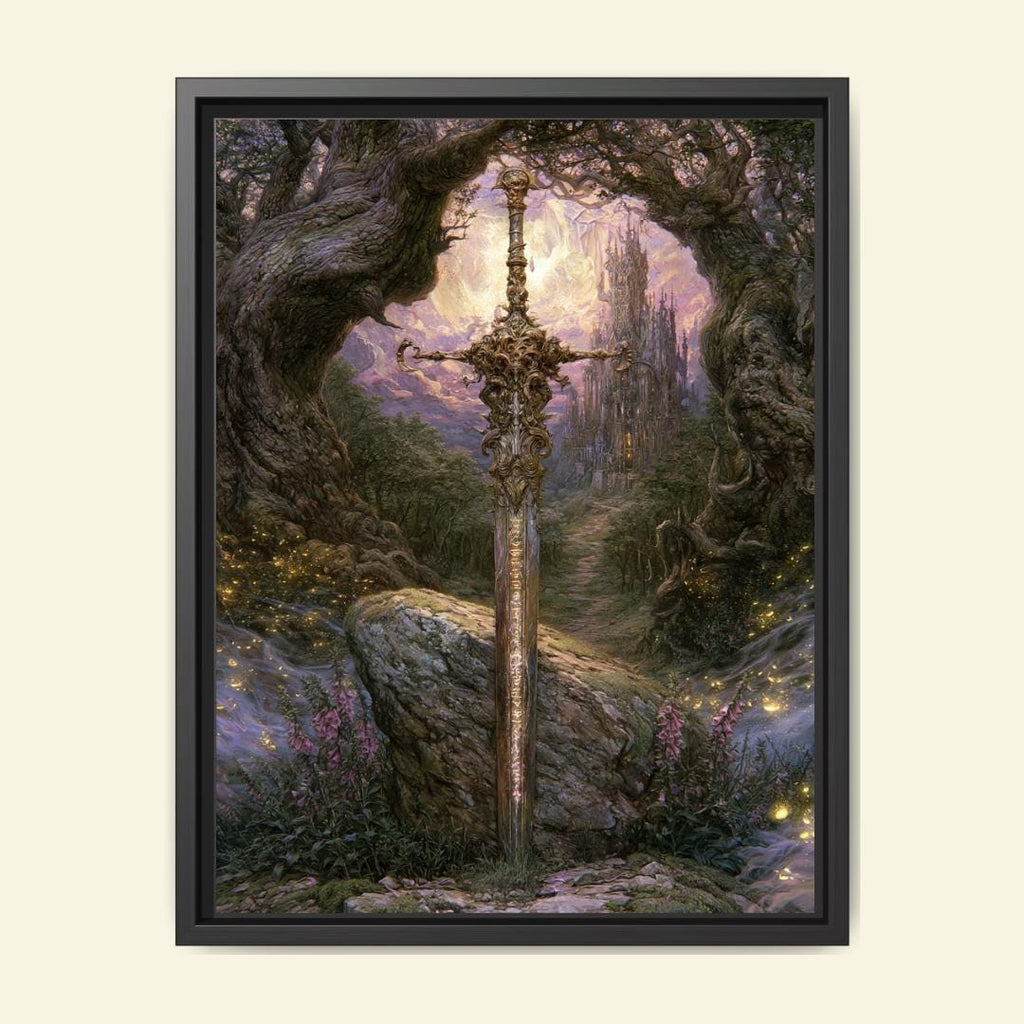 Fantasy Sword Wall Art, Medieval Castle Decor, Gothic Knight Artwork, Dark Academia Print