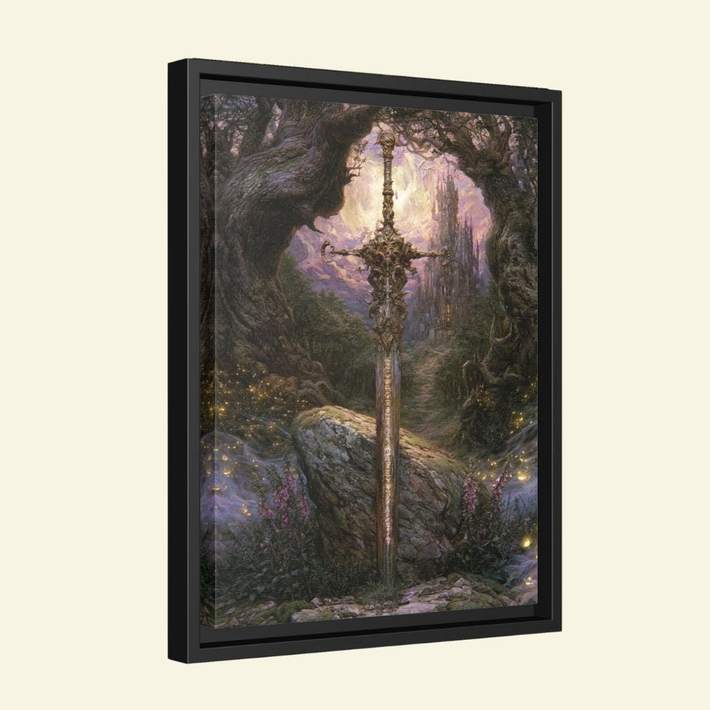 Fantasy Sword Wall Art, Medieval Castle Decor, Gothic Knight Artwork, Dark Academia Print