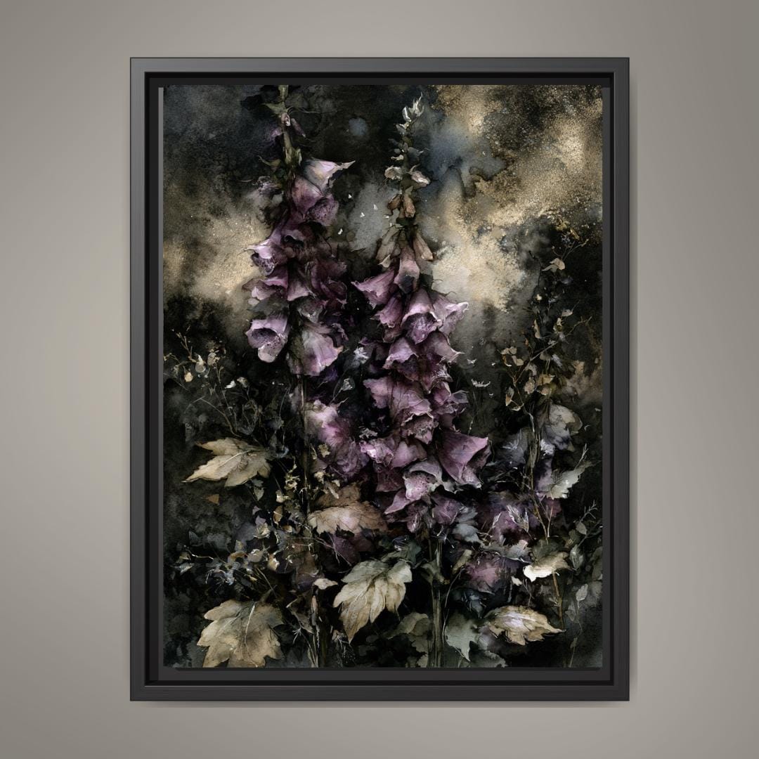 Purple Foxglove Dark Botanical Art Watercolor Print Gothic Floral Study Artwork Moody Decor Main image