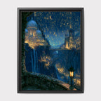Moonlit Celestial City Wall Art, Fantasy Castle Print, Dark Academia Decor, Enchanted Romantasy Nightscape