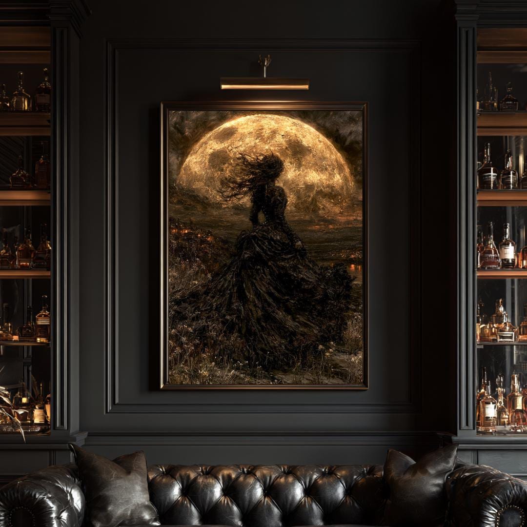Witch Moon Wall Art Print Gothic Large Golden Moon Dark Academia Celestial Decor