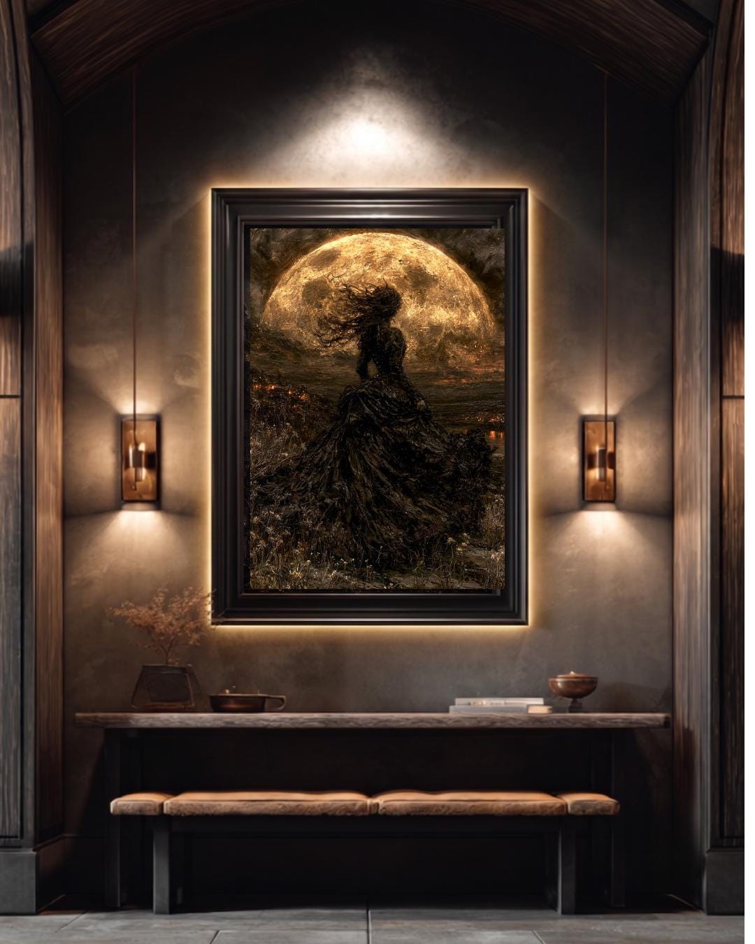Witch Moon Wall Art Print Gothic Large Golden Moon Dark Academia Celestial Decor
