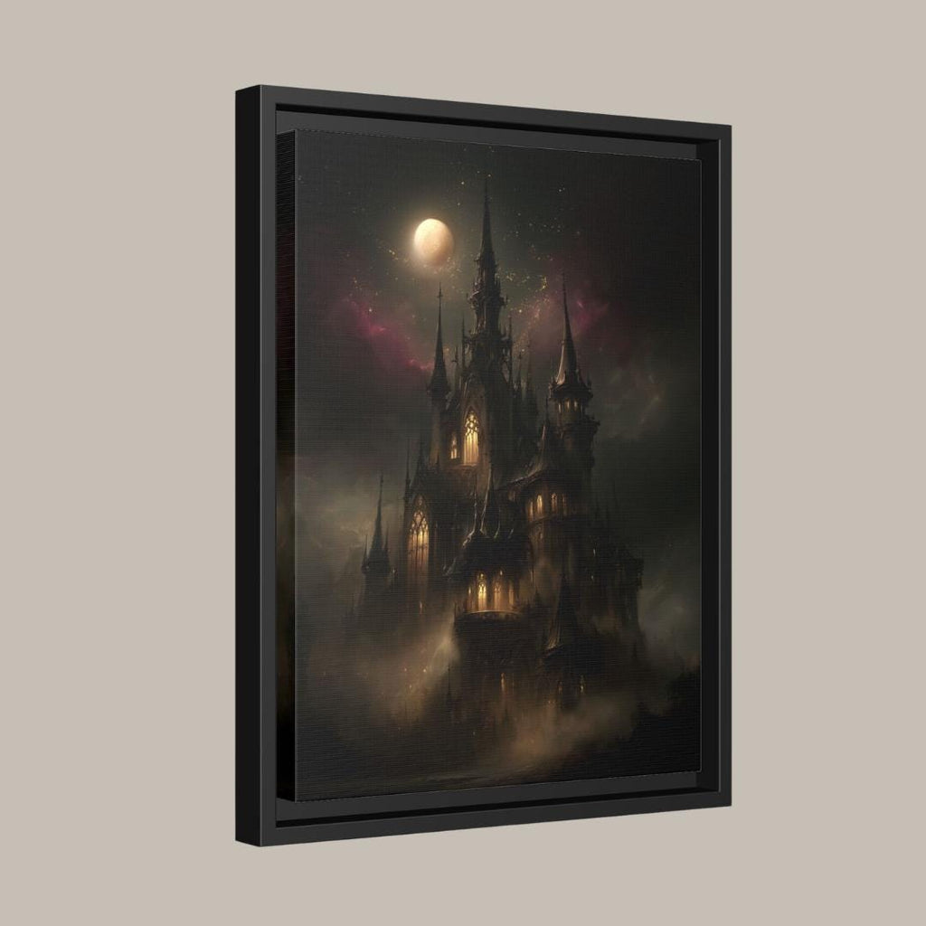 Gothic Castle in Clouds Wall Art, Dark Fantasy Moonlit Cathedral Print, Medieval Gothic Decor