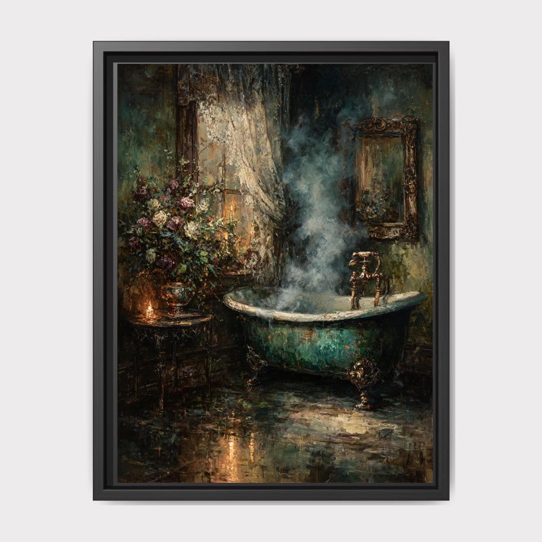 Clawfoot Tub Art Print, Dark Romantic Bathroom Candle Scene, Baroque Style