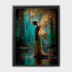 Blond Hair Forest Fairy Art Print Teal Gold Fantasy Enchanted Magical Woodland Painting